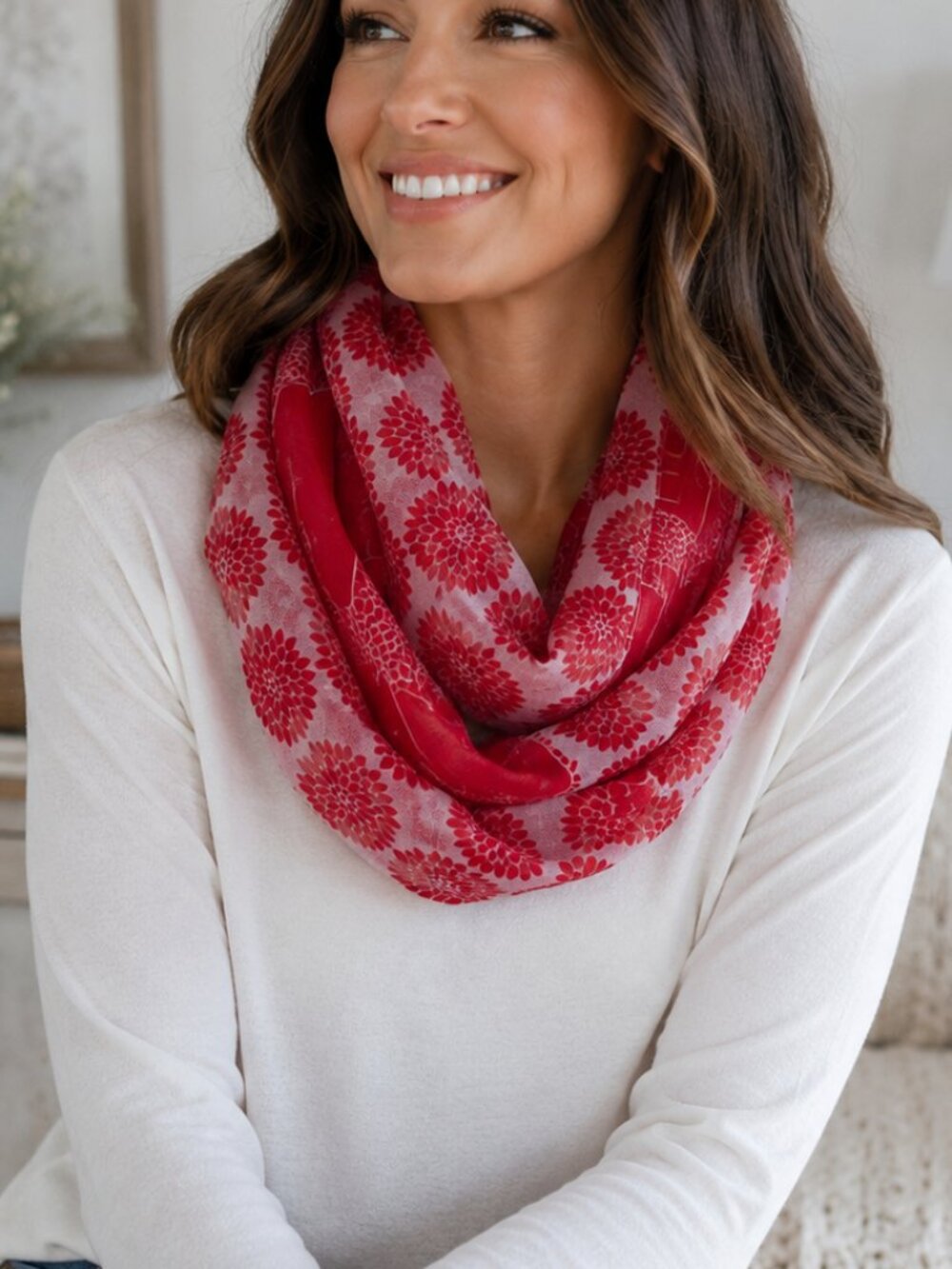 FOCO Nebraska Cornhuskers Lightweight Floral Snood Scarf, Red & White, NCAA